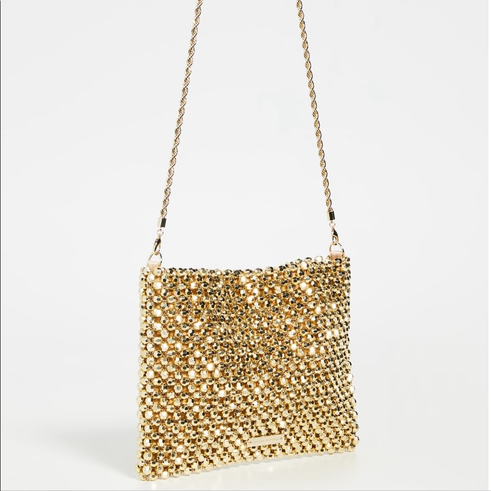 NWT! Loeffler Randall Mia Gold Beaded Bag with Removable Strap